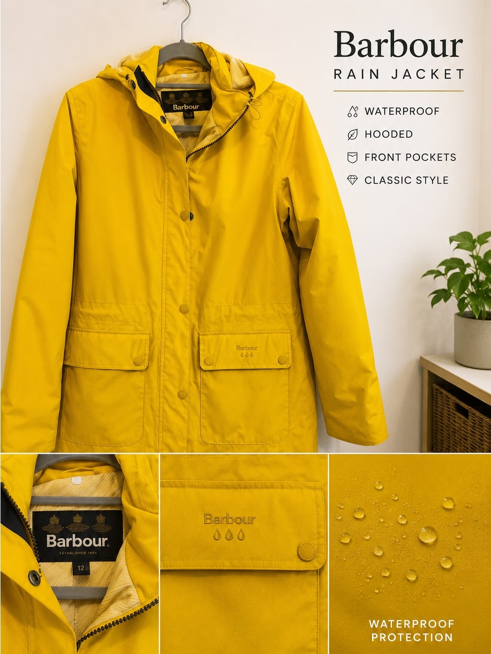 Barbour Yellow Waterproof Hooded Rain Jacket